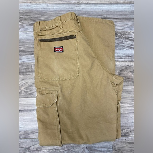 Wrangler Other - Wrangler Workwear Cargo Pants Mens 34x31 Canvas Khaki Tan Heavy Duty Distressed